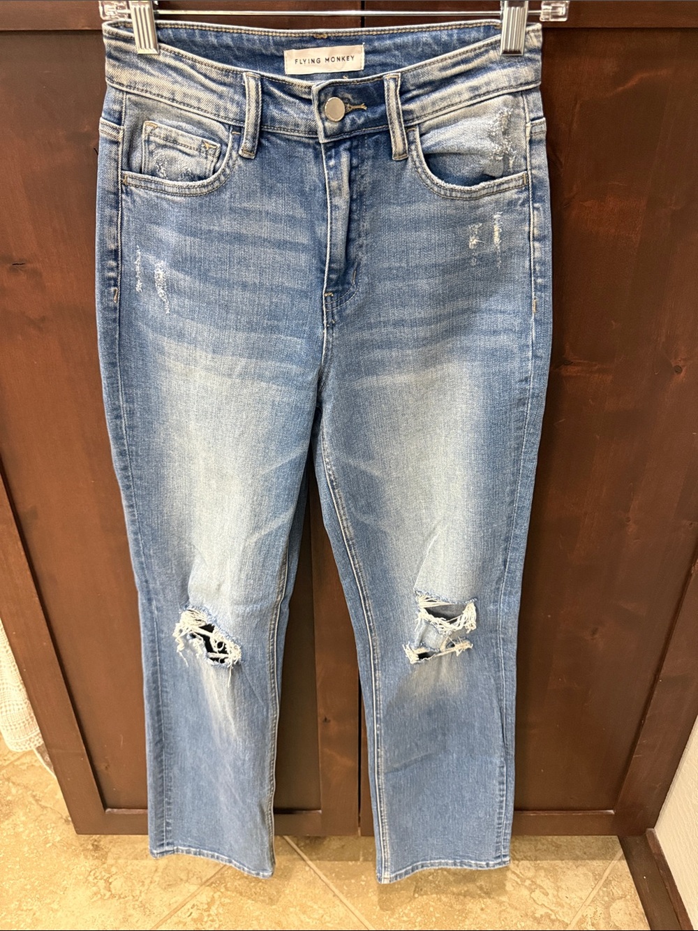Flying Monkey Women’s Light Blue Straight Leg Distressed Jeans